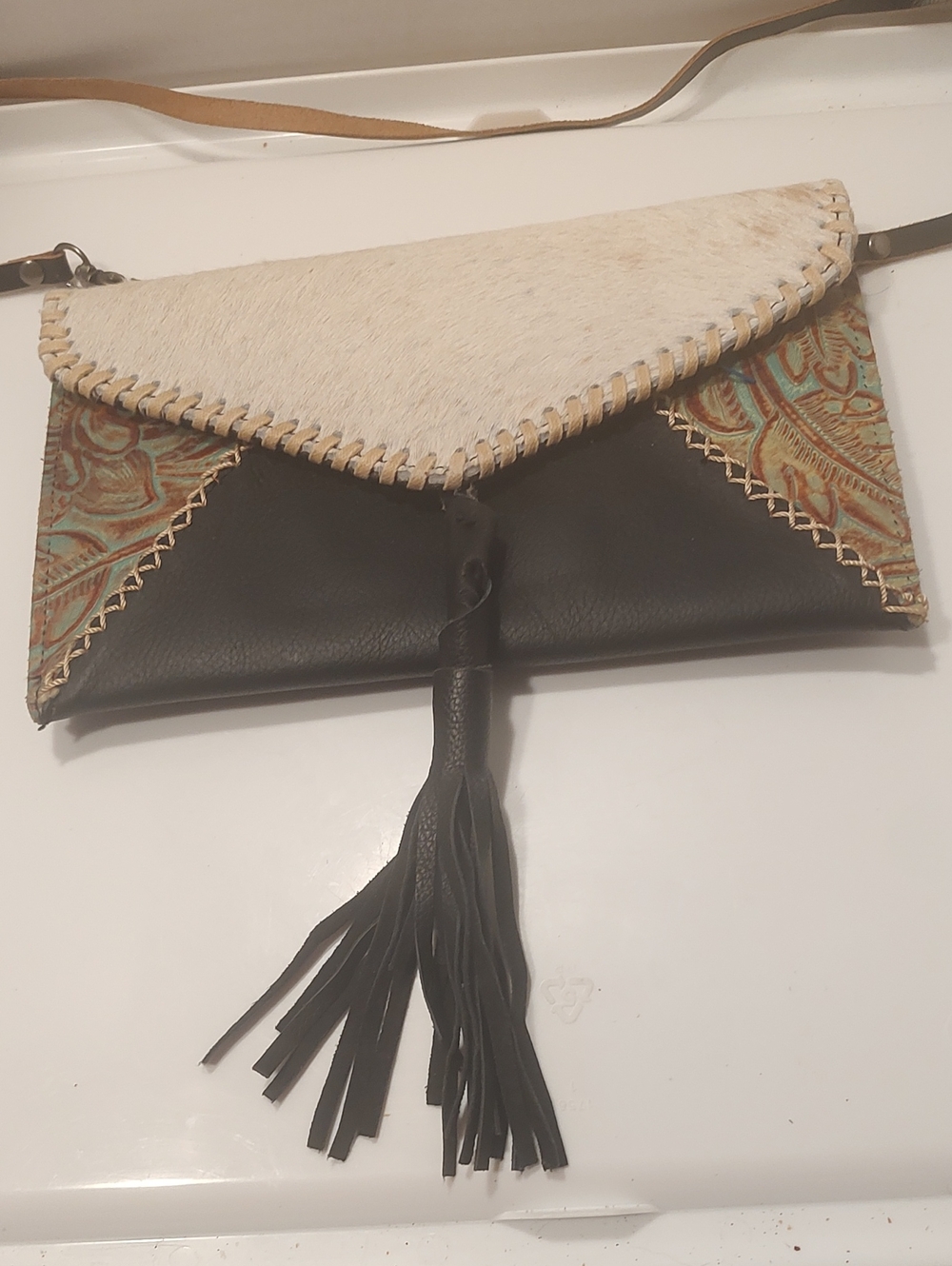 Handcrafted Leather & Hide Western Style Envelope Clutch - Black, Brown, Cream